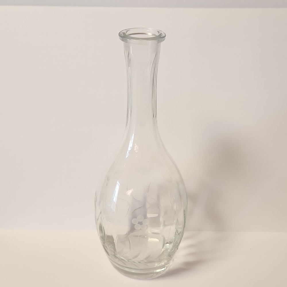 Elegant Clear Glass Vase Etched Flowers
